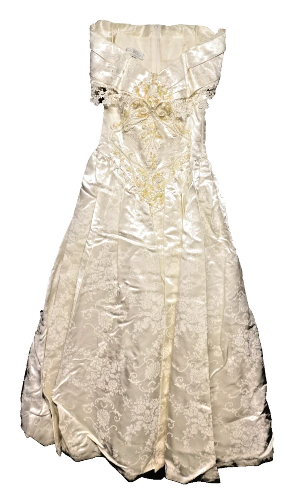 Vestido de novia Jessica McClintock blanco satinado encaje y gasa para dama talla 10 Foto 2 de 4