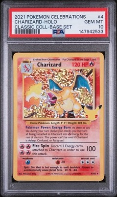 charizard pokemon card celebrations value PSA 10 Charizard Celebrations Classic 4/102 Holo Base Set Pokemon Card 2021