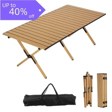 47" Roll-Top Camping Table, Portable Folding w/Carry Bag - Picnic, Outdoor