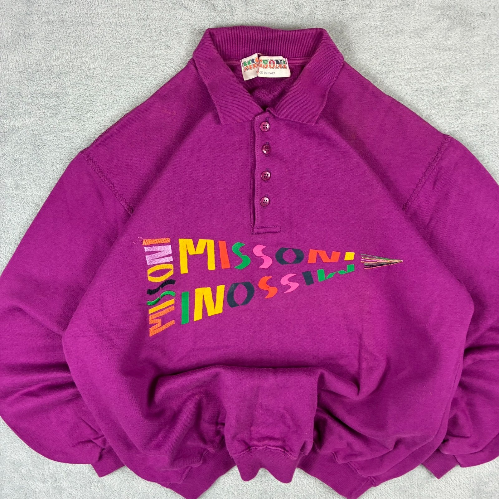 Women's VTG Missoni 1980's Purple Spellout Logo Sz 42 / Medium Button Up Jumper image 3