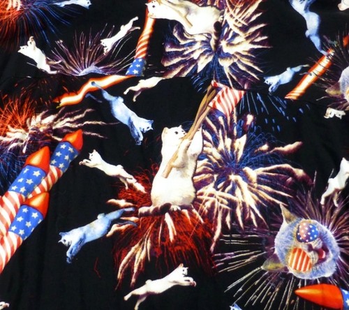 George Mens All Over Fireworks Cat Button-Up Shirt 3XL 100% Rayon Patriotic... - Picture 9 of 9