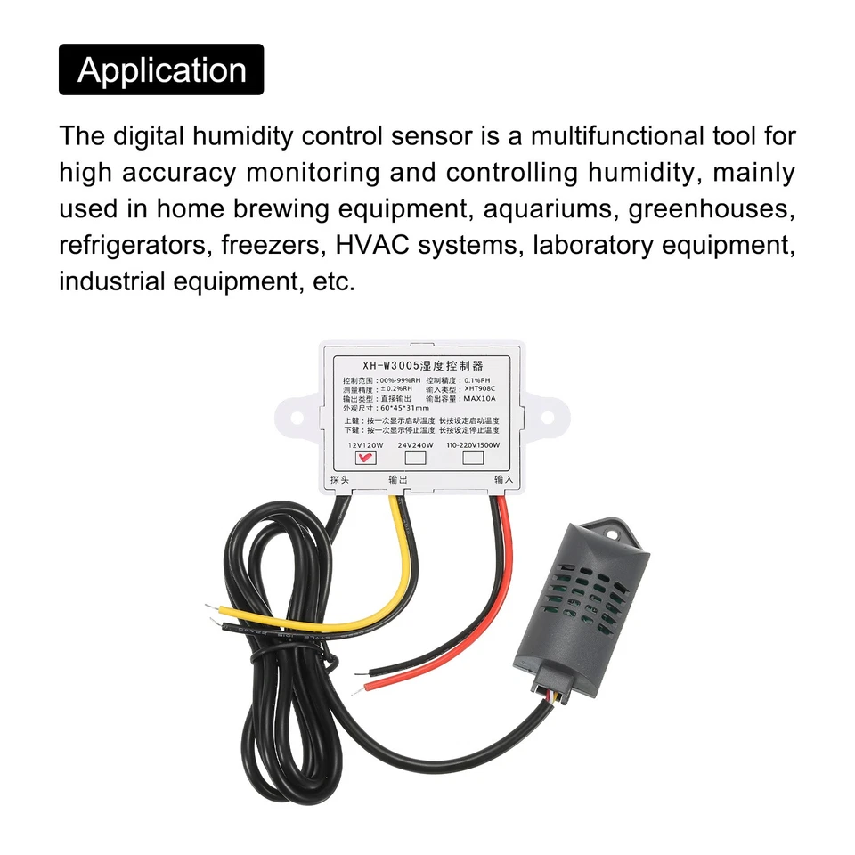 12V DC Digital Humidity Sensor Hygrometer Switch Controller 0 to 99% RH XH-W3005 Foto 4 de 4