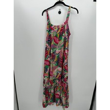 Goa by Japna Green Tropical Print Maxi Dress Womens Pockets Rayon Size M Resort