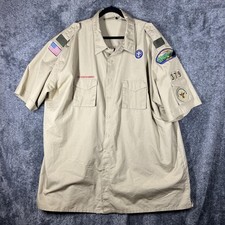 Boy Scouts Of America Shirt Mens 4XL Beige Scout Uniform Short Sleeve Patches