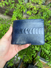 Real Navy Blue Ostrich Leg Leather Bifold Wallet Cardholder Mens Wallet Handmade