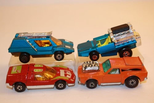 Four Vintage 1970's Matchbox Cars COSMOBILE / VANTASTIC / MAZDA / TYRE FRYER