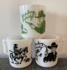 (3) 1950'S HOPALONG CASSIDY MILK GLASS MUGS Cowboy Western Vintage Cup Toy NICE!