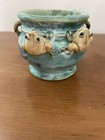 Majolica Style Round Pottery Planter 2 Frogs Bowl Turquoise Vintage Estate — photo 8