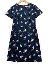 Loft Womens Coastal Cottagecore Floral Mini Dress Size 4 Navy Blue