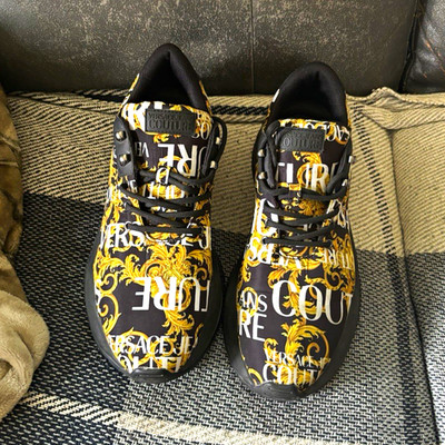 Versace Jeans Couture Men s Low Top Lace-Up Baroque Logo Sneakers Black Gold