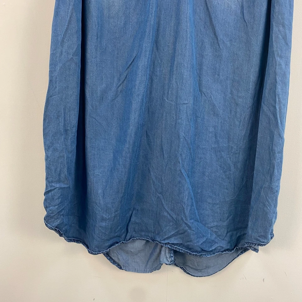 Camisa de vestir pequeña para mujer Liz Lange túnica sin mangas azul cambray denim rodilla 7001 Foto 2 de 4