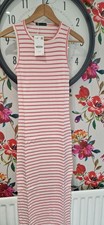 Pink And White Striped Zara Bnwt Dress Size 12 Midi With Side Split Racer Back