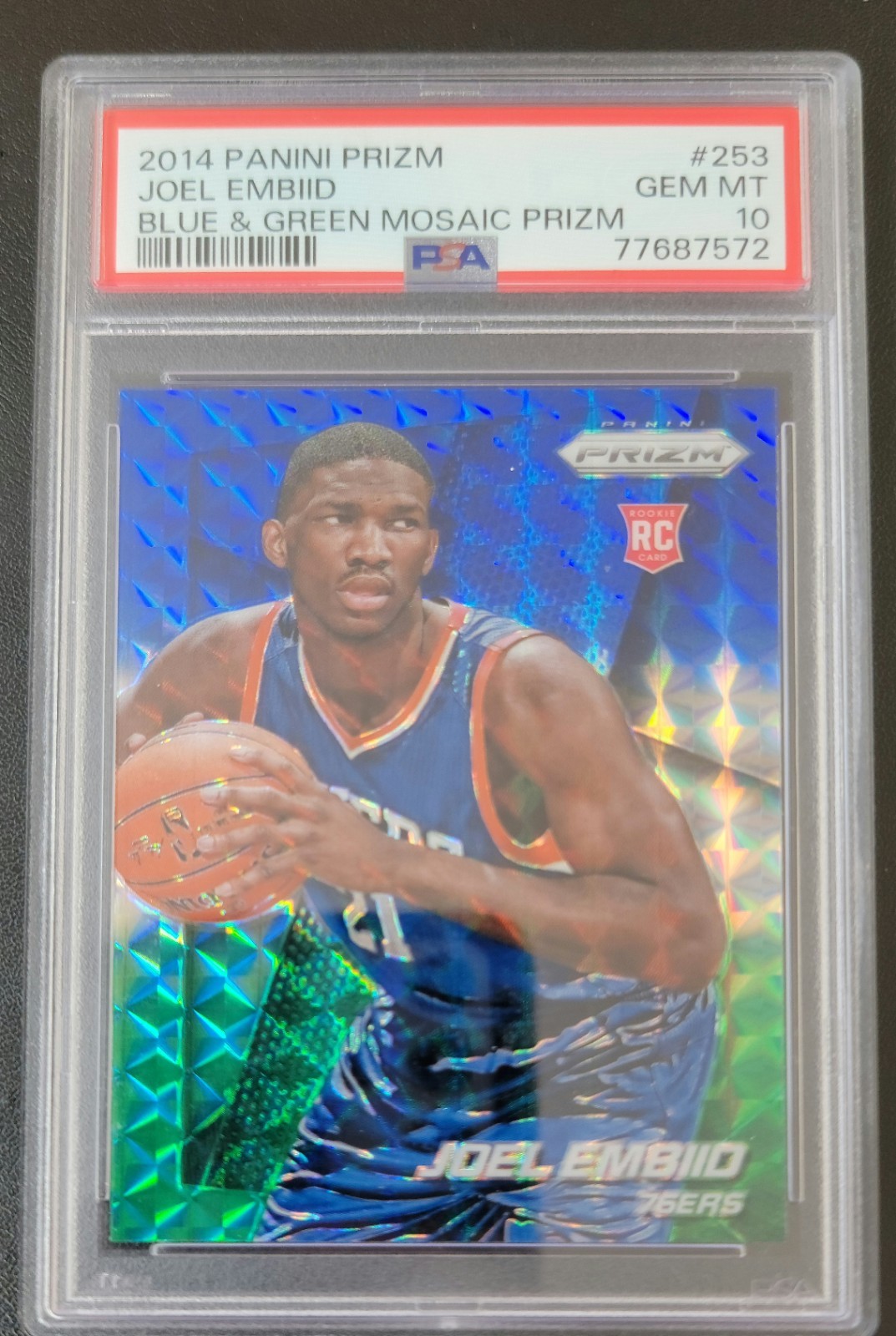 2014-15 Panini Prizm Joel Embiid Blue Green Mosaic Prizm PSA 10 #253 Rookie RC