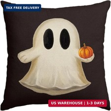 Ghost Pumpkin Halloween Black Throw Pillow Cover, 18 x 18 Inch Holiday Farmhouse