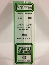 Evergreen Scale Models Styrene Strip .015 x .060 (10 pcs)