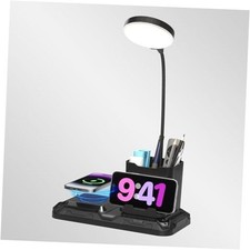 4 in 1 Desk Lamp with Wireless Charger - 360  Rotating Gooseneck Small Table