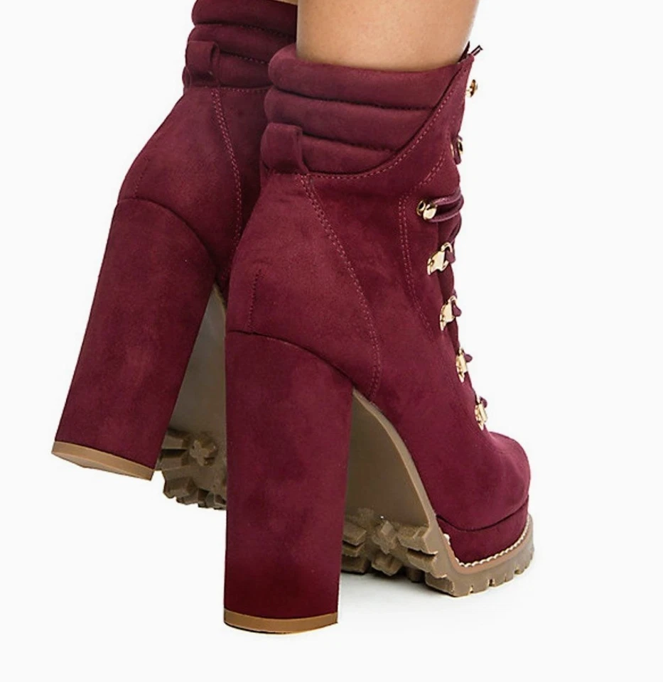 Mujeres Sexy Informal Remaches Zapatos Plataforma Tacón Bloque Tobillo Tubo Corto Botas de Invierno Foto 2 de 3