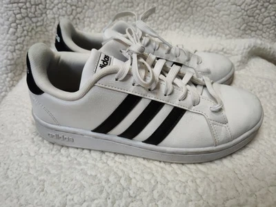 Adidas Grand Court Sneakers, White w/Black Stripes, US Size Mens 7.5 Women's 8.5 - Image 1 of 4