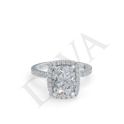 2.50CTW Long Cushion With Round Lab Grown Diamond 14KT WhiteGold Engagement Ring