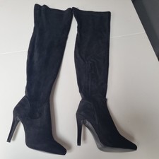 Womens Black Faux suede, over the knee boots, heels, UK 7, brand: Glossy, new