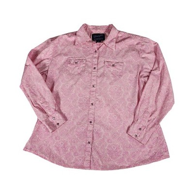Wrangler Womens XXL Pink Paisley Western Snap Long Sleeve Cotton Shirt LWB120K