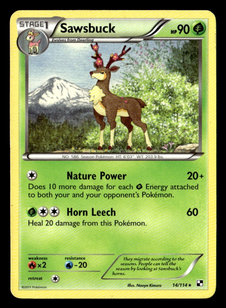 Sawsbuck Rare Normal Black and White 14/114 LP Pokémon TCG