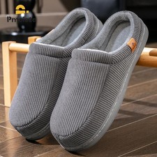 Warm Slippers for Men TPR Sole Memory Foam Soft Cushion Non Slip Stripe Design