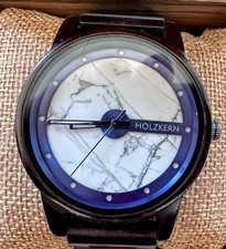 Holzkern Herrenuhr Leadwood mit weißem Marmo...
