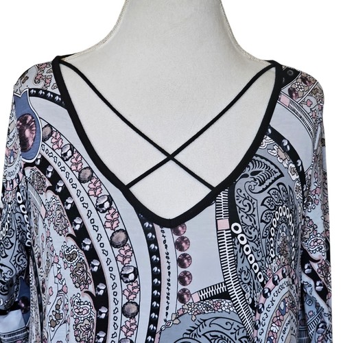 Dressing Gaudy Womens Dress Slinky Paisley Pockets Vneck Strappy Sz XL Gray - Picture 2 of 12