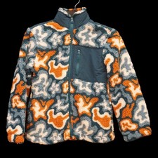 Art Class Dark Teal White Rust Faux Sherpa Full Zip Jacket Kids Small 6-7 