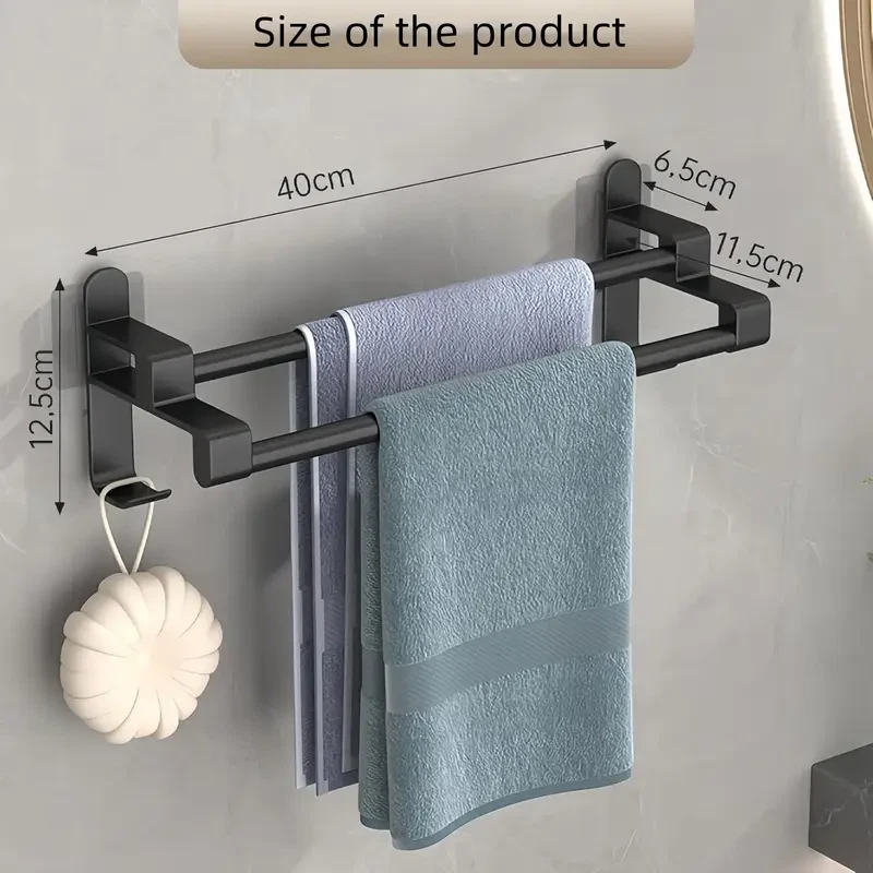 Двойной полотенцесушитель без сверления черный, стойки для полотенец для ванной - Изображение 4 из 4