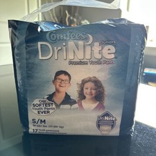 New Comfees Juniors DriNite 17 Count Premium Youth Pants S/M 38-65 Lbs