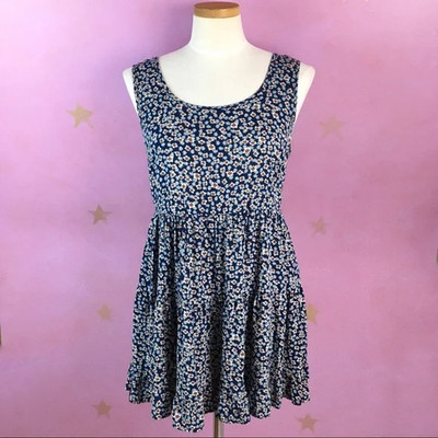 MINE BLUE FLORAL PRINT SUN DRESS OPEN BACK MED