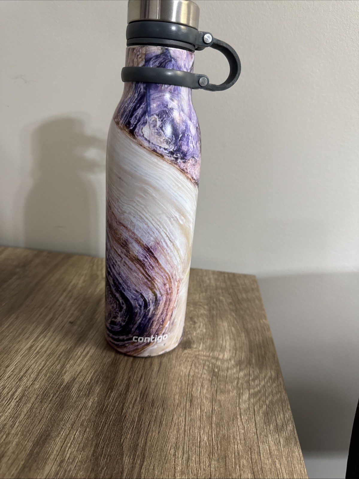 Contigo Purple/Beige Marble Patterned hand held Stainless /Carry Strap Water Bot