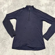 Smartwool Shirt Mens Medium Blue Merino Wool Quarter Zip Base Layer ***