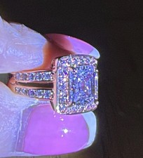 Beautiful Halo Ring Princess Cut White Simulated Diamond Size 7