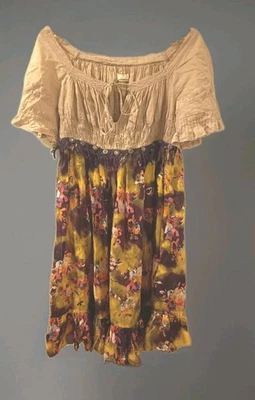 Odd Molly Damen A-Linien-Kleid schulterfrei Blumen beige Gr. 36 Baumwolle - Bild 1 von 4