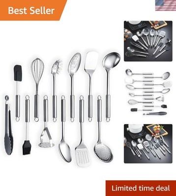 Cooking Utensil Set 12 Piece Stainless Steel Kitchen Tool Set, Include Cookin...