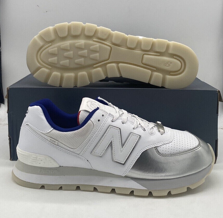 Кроссовки New Balance 574 Белые серебристо синие ML574DMB Размер мужской