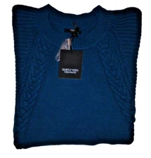 Simply Vera Women's Teal Blue Cable Knit Heavyweight Crew Neck Sweater M New