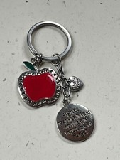 Red Enamel SIlvertone APPLE Thank YOU TEACHER Key Ring Backpack Decoration  