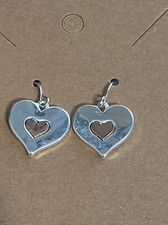 Heart EARRINGS Two tone Silver Rose gold Hook Drop Dangle