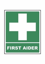 2 x First Aider Sticker Health & Safety Hard Hat Helmet 50mm x 40mm