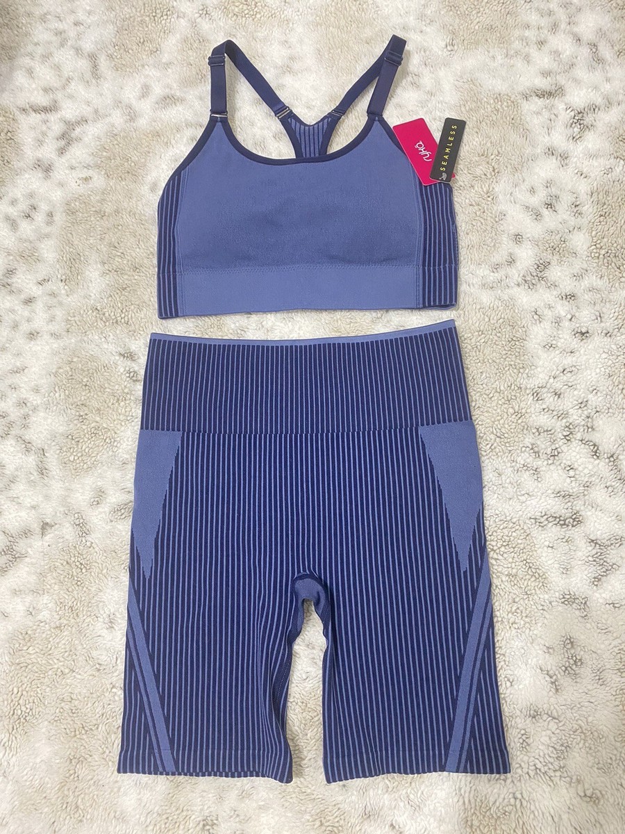 Ryka women's Seamless Infinity Workout Sports Bra and biker shorts