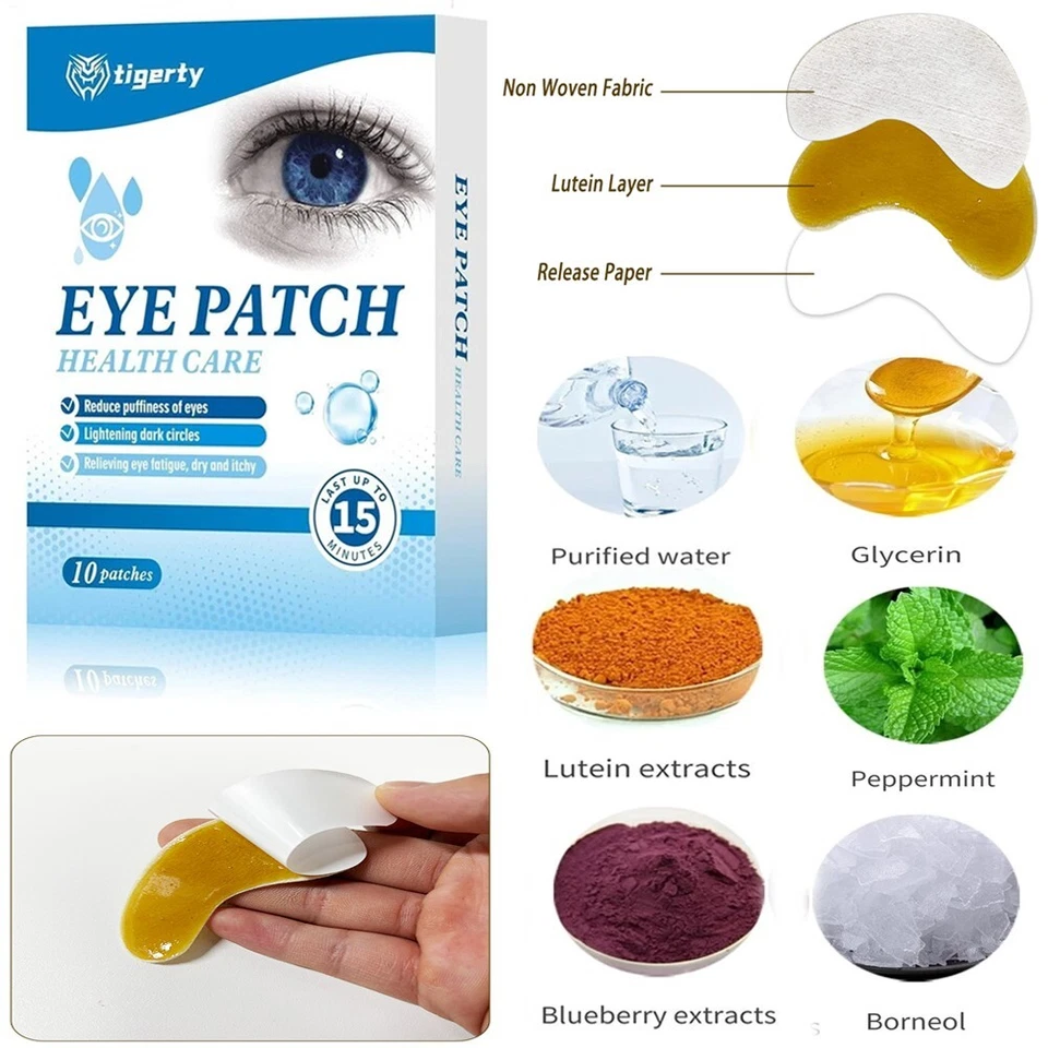 10 piezas PARCHE PARA OJOS DE LUTEÍNA Anti Envejecimiento Arrugas Ojeras Borrador Hidrogel Almohadilla Húmeda Foto 2 de 4