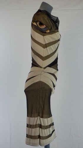REISS Dress Bodycon Black Ivory Sheer Mesh Lace Striped Party Alexie Size UK 8 - Picture 7 of 12