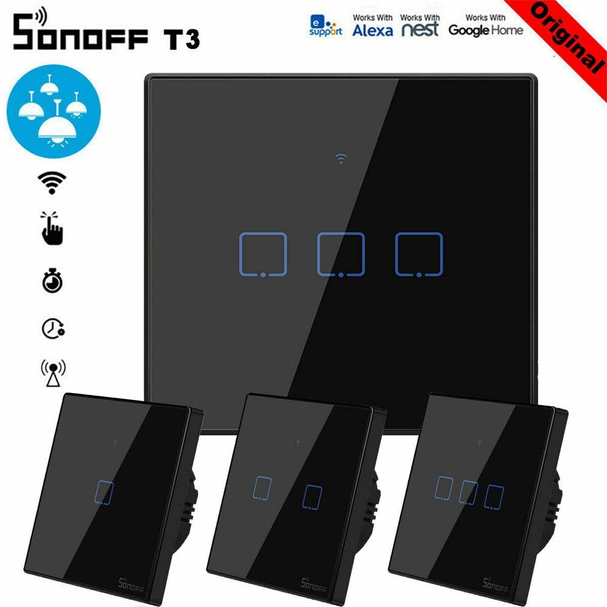 Sonoff T3 UK Touch Wall Switch Smart Home Wireless Wifi RF433 APP