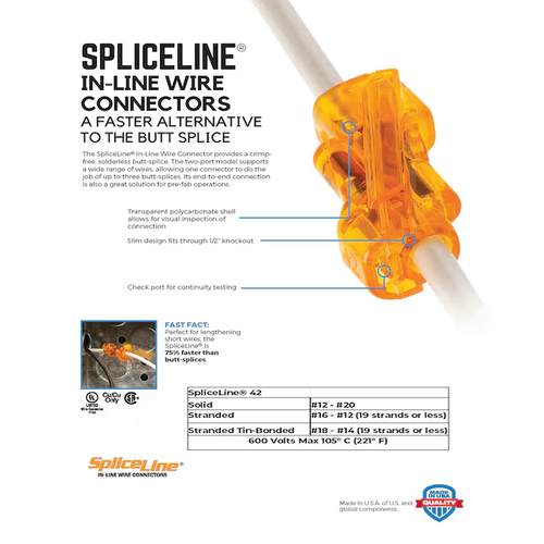 Spliceline Inline Push In Wire Connectors For Electrical Cables Wires Pack Of 15 - Picture 9 of 9