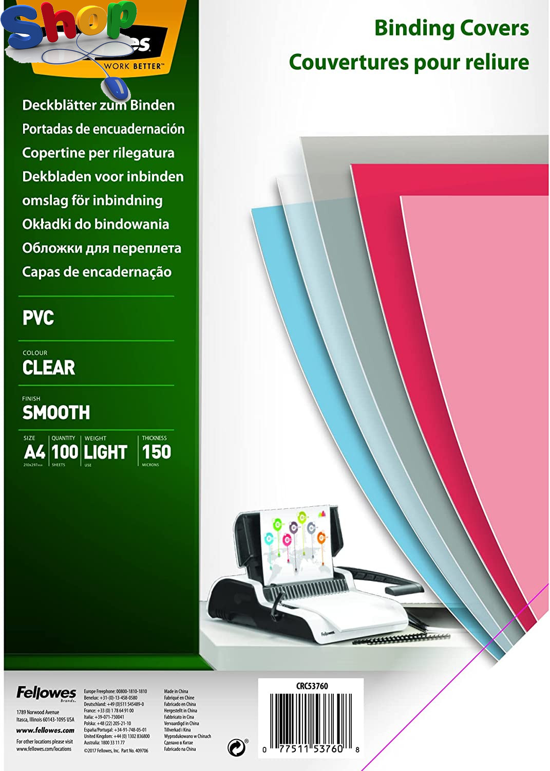 A4 Binding Cover - 150 Microns PVC Binding Covers - Pack of 100 Binding Covers -
