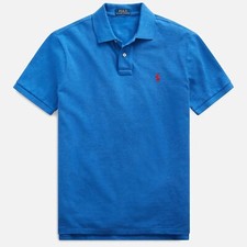 Ralph Lauren Men's Custom Slim Short Sleeve Red Pony Mesh Polo Shirt, Blue, S